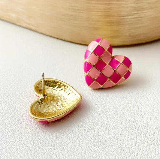 Checkered Heart Earrings